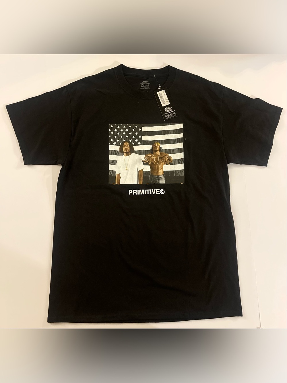 Primitive Black Short-Sleeve Tee with USA Flag Photo Print